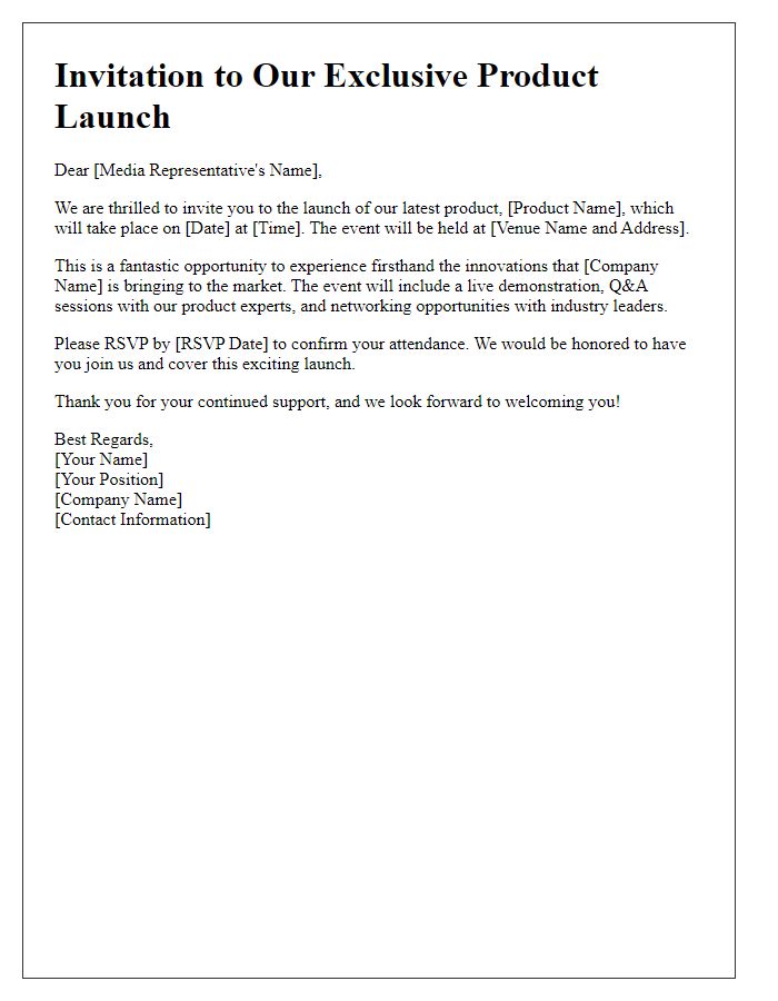 Letter template of media invitation for product launch