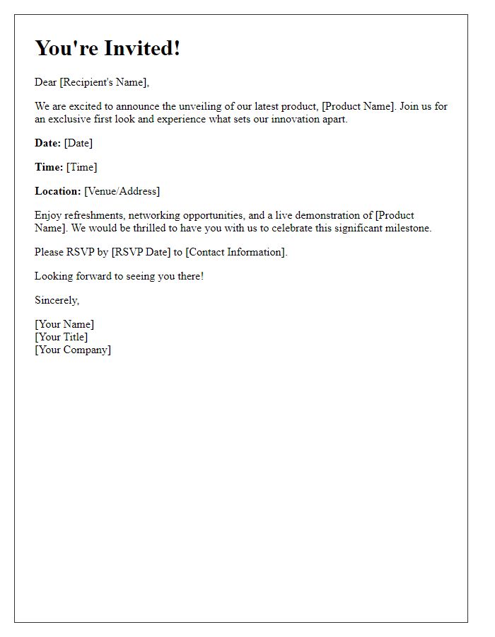 Letter template of official product unveiling invitation