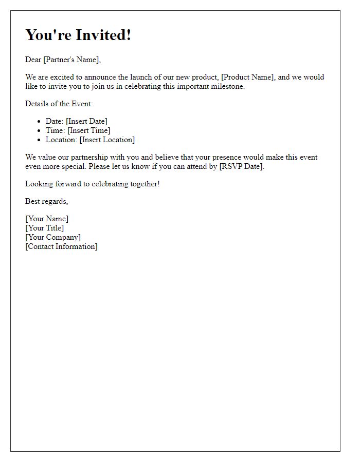 Letter template of partnership product launch invitation