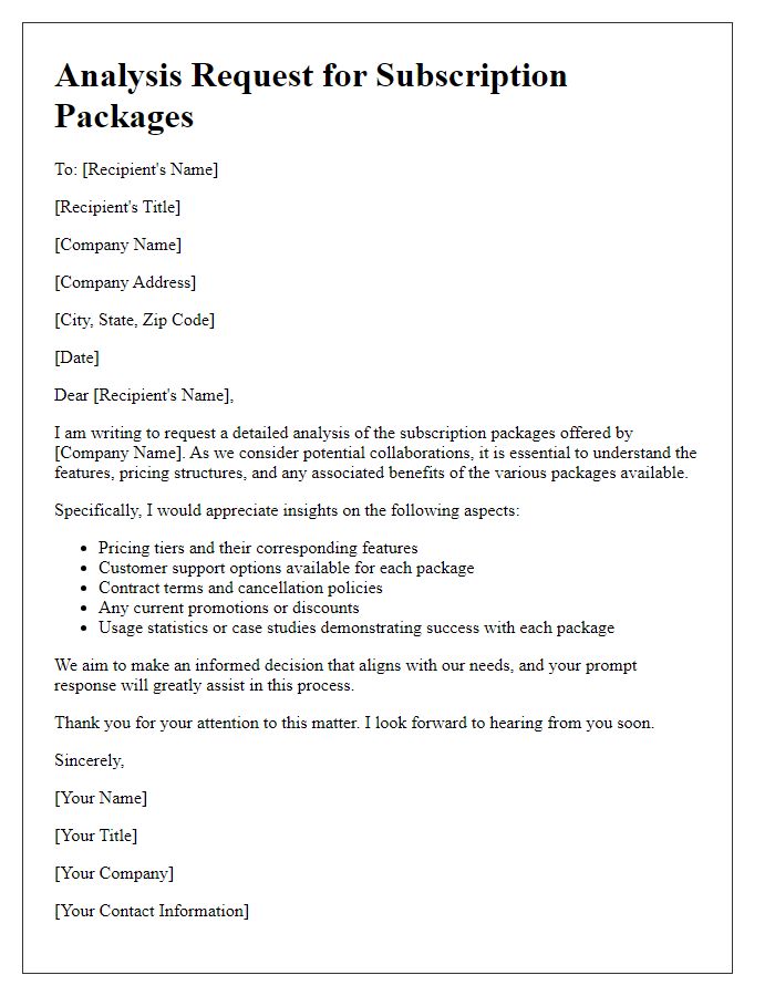 Letter template of analysis request for subscription packages