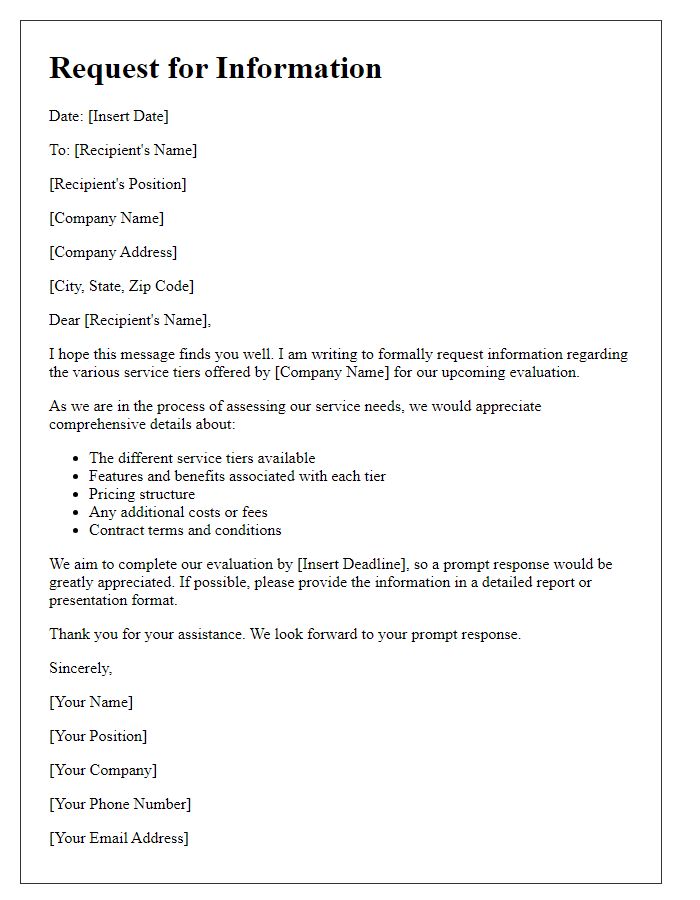 Letter template of information request for service tier evaluation