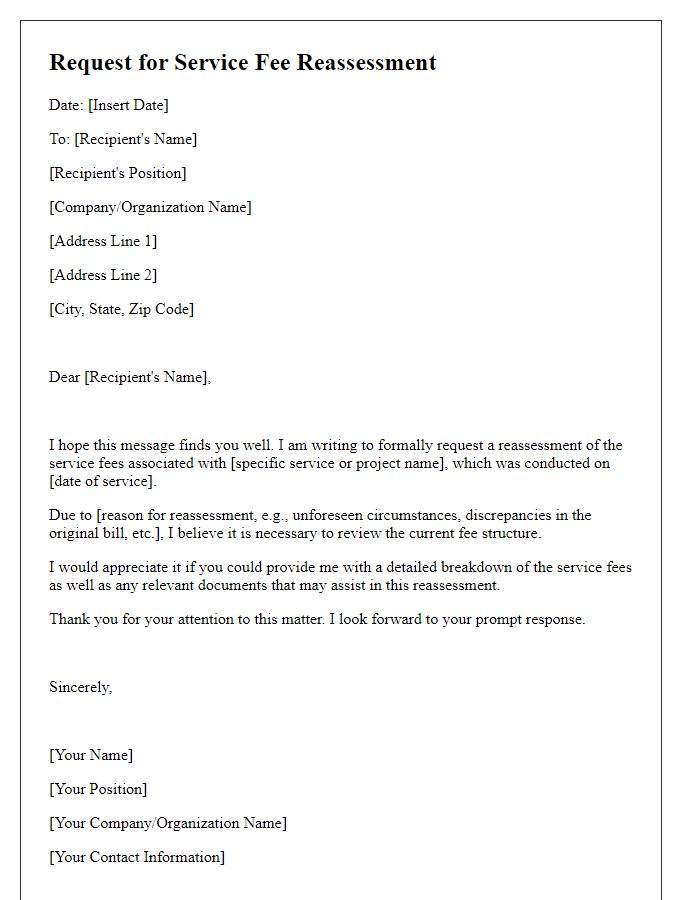 Letter template of communication for service fee reassessment