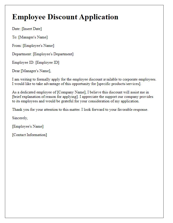 Letter template of employee discount application for corporate employees