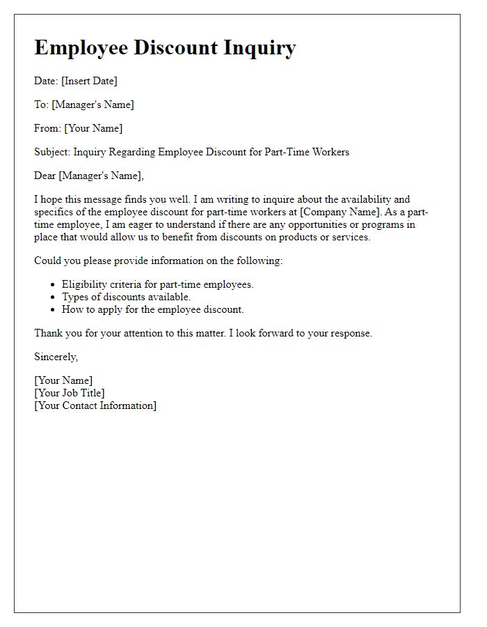 Letter template of employee discount inquiry for part-time workers