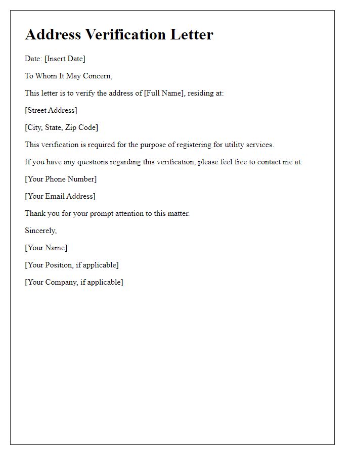 Letter template of address verification for utility service registration