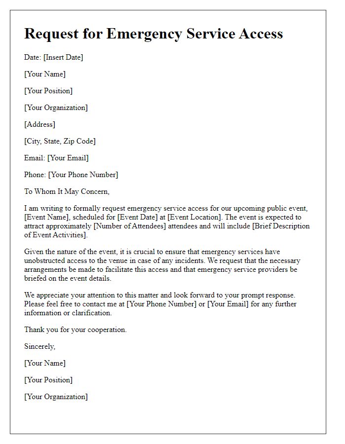 Letter template of request for emergency service access for public events.
