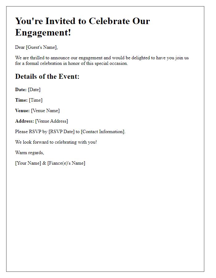 Letter template of an engagement party invitation for a formal celebration.