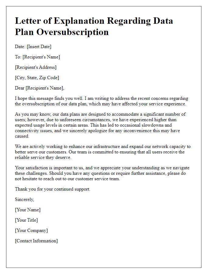 Letter template of Explanation about Data Plan Oversubscription