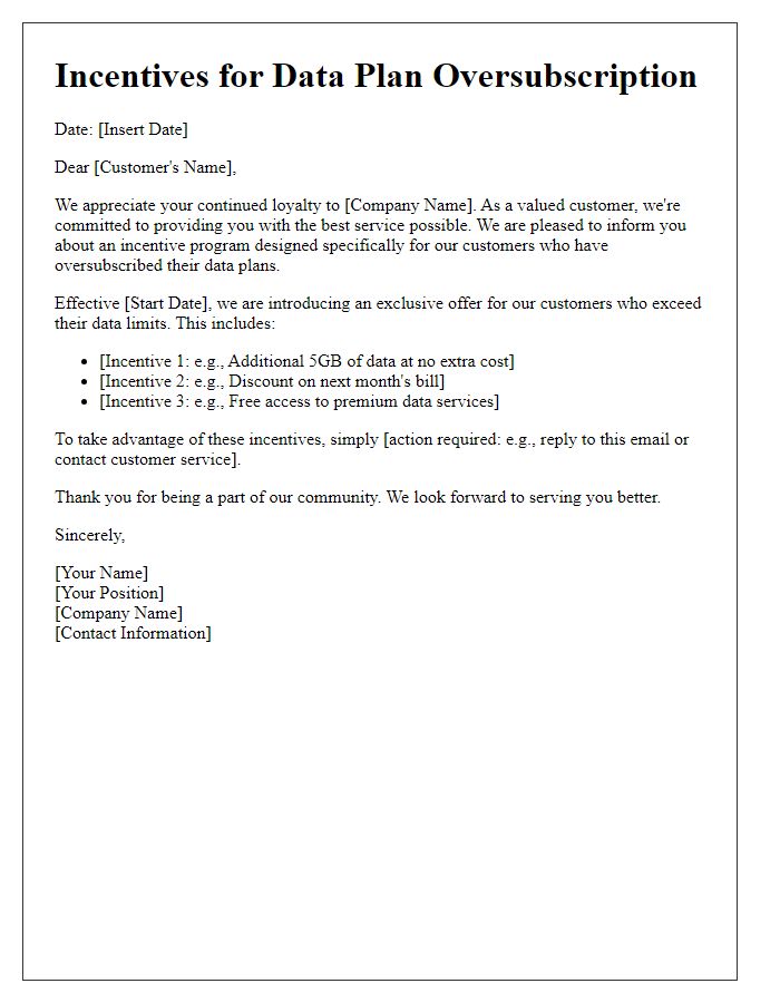 Letter template of Incentives for Data Plan Oversubscription
