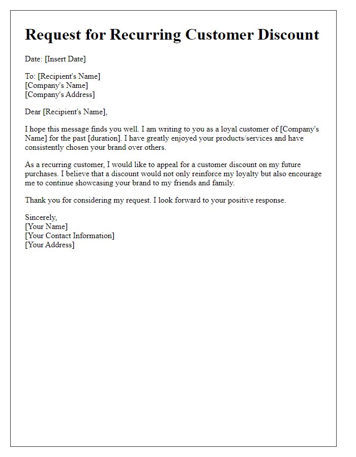 Letter template of appeal for recurring customer discount