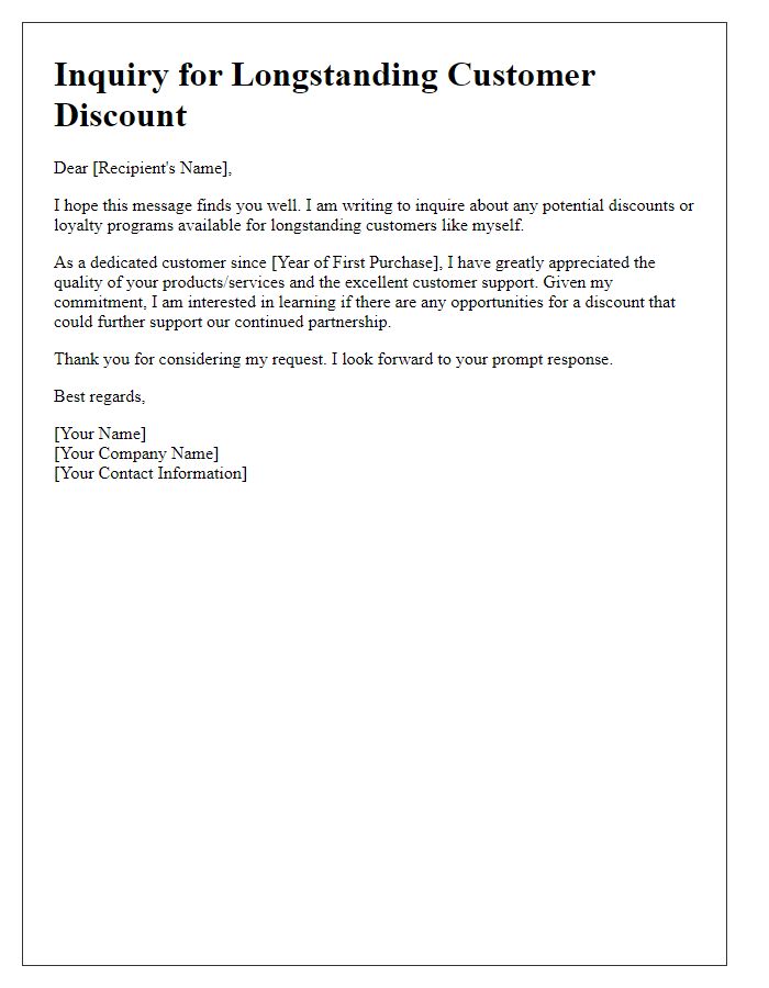 Letter template of inquiry for longstanding customer discount