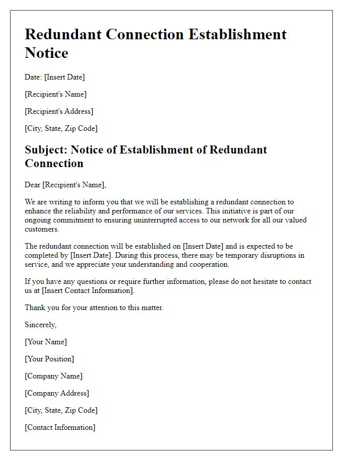 Letter template of redundant connection establishment notice