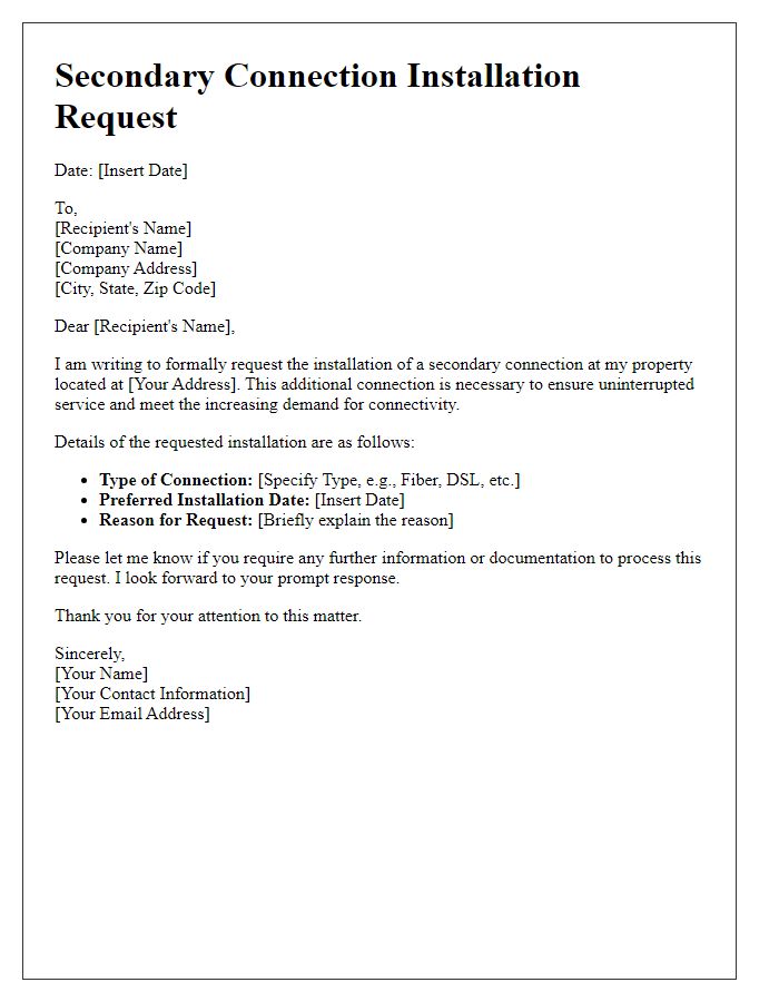 Letter template of secondary connection installation request