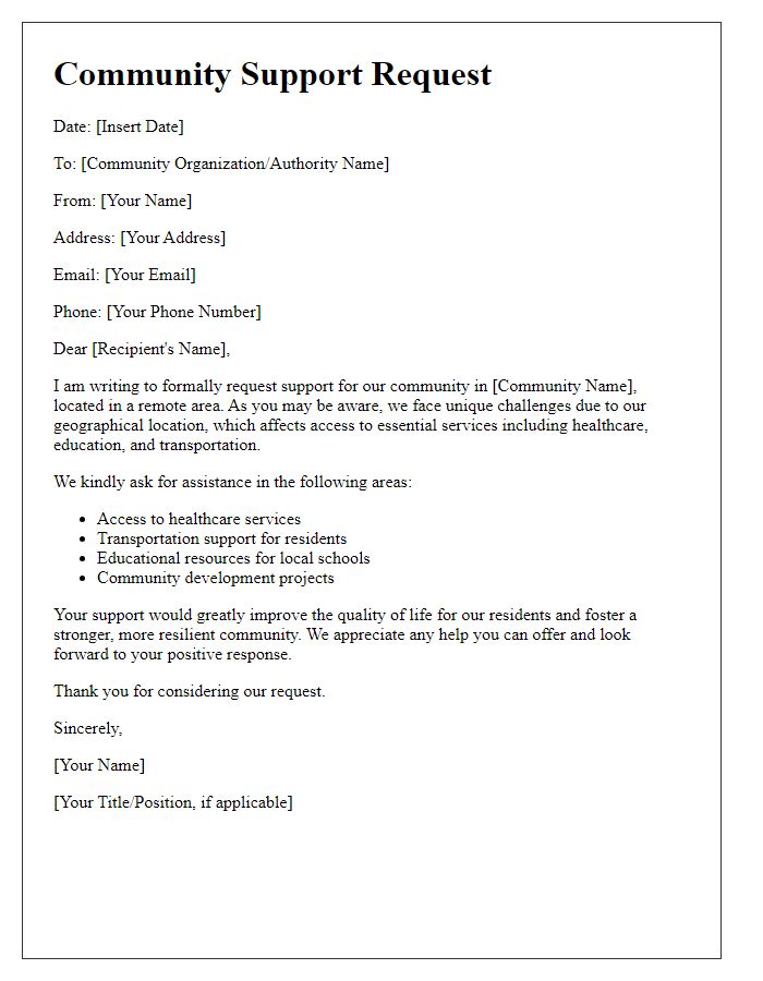 Letter template of remote area service request for community support