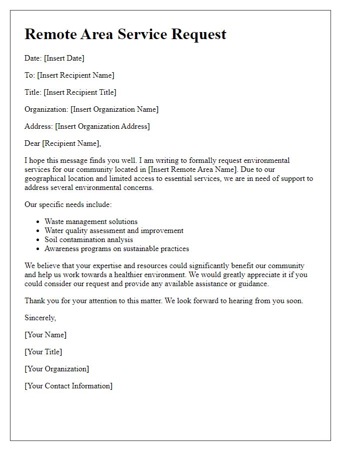 Letter template of remote area service request for environmental services