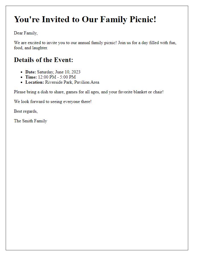 Letter template of family picnic event invite