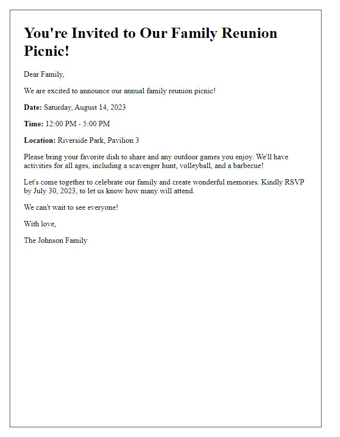 Letter template of family reunion picnic invitation