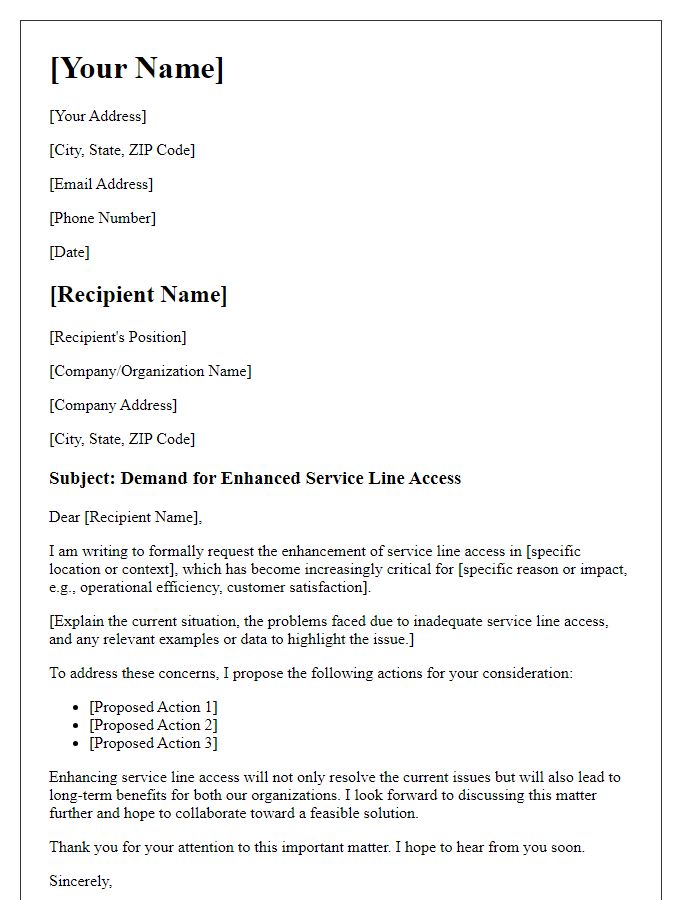 Letter template of demand for enhanced service line access