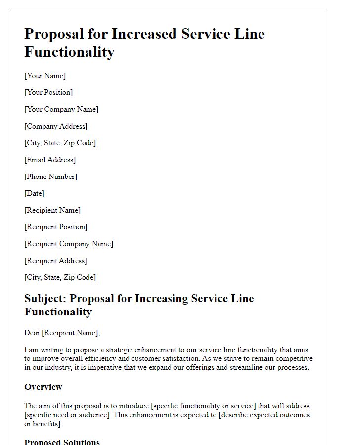 Letter template of proposal for increased service line functionality