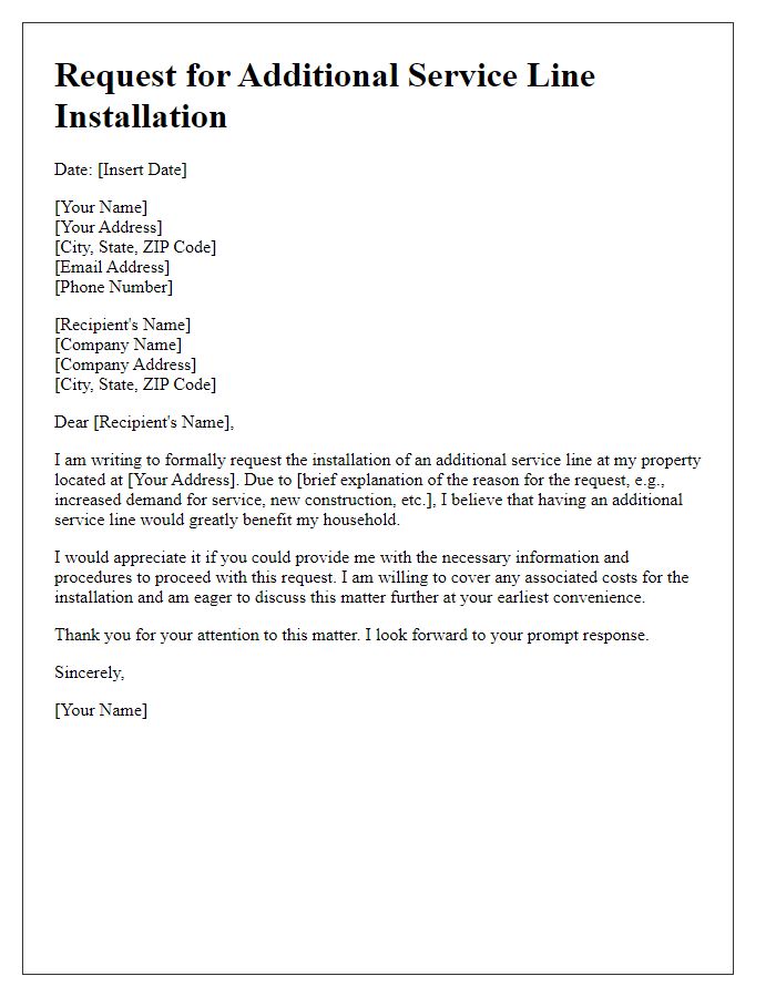 Letter template of request for additional service line installation