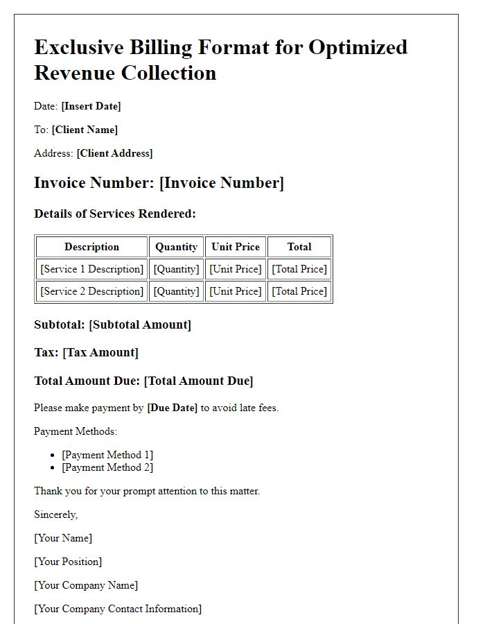 Letter template of exclusive billing formats for optimized revenue collection