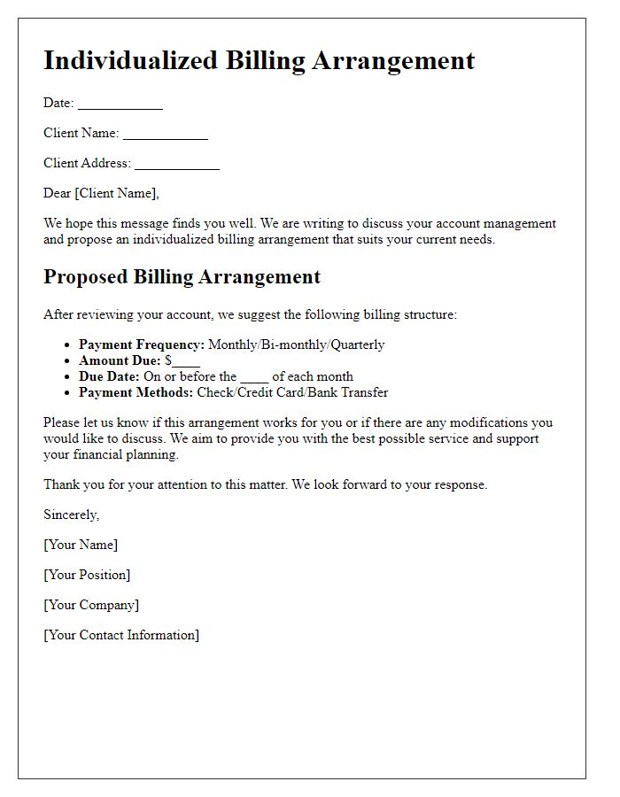 Letter template of individualized billing arrangements for account management