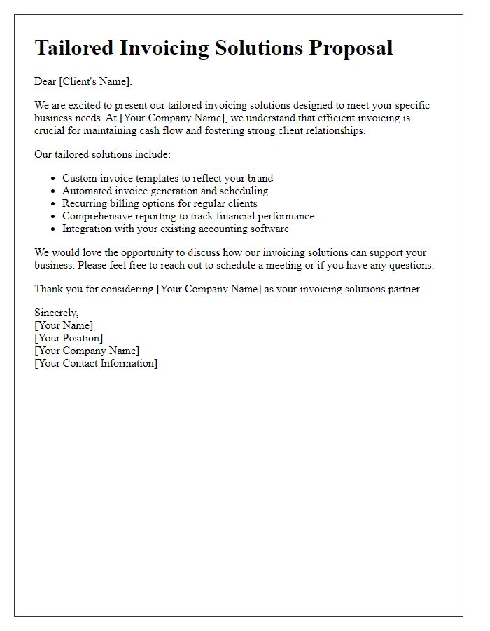 Letter template of tailored invoicing solutions for client needs
