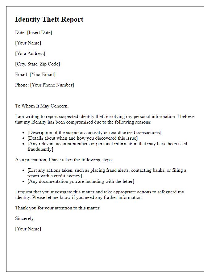 Letter template of reporting suspected identity theft to authorities.