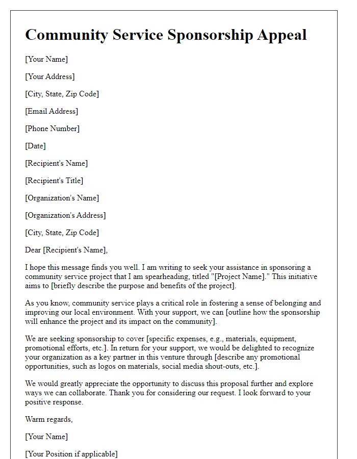 Letter template of appeal for community service sponsorship