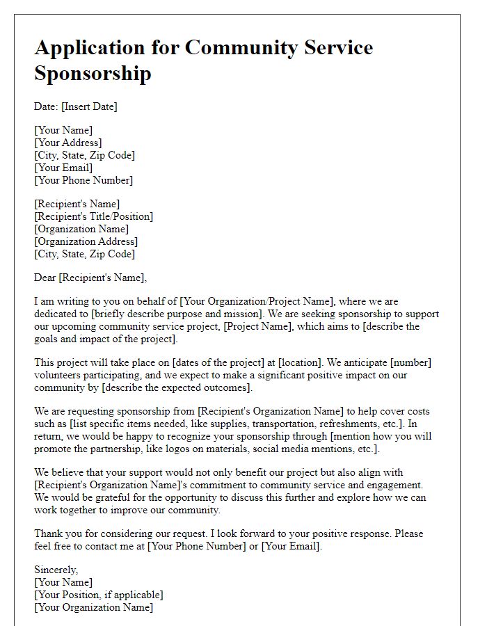 Letter template of application for community service sponsorship