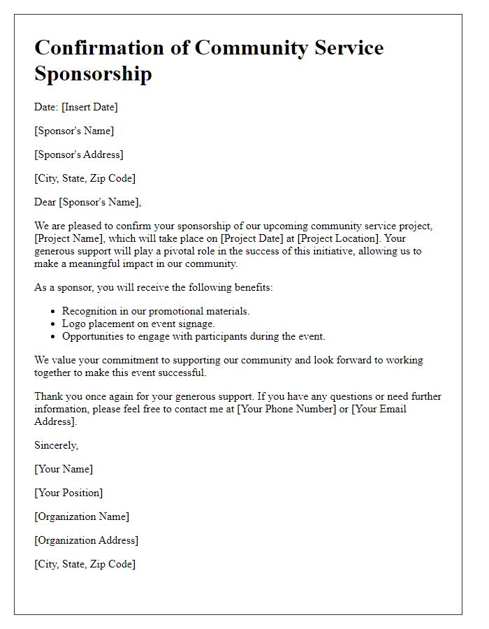 Letter template of confirmation for community service sponsorship