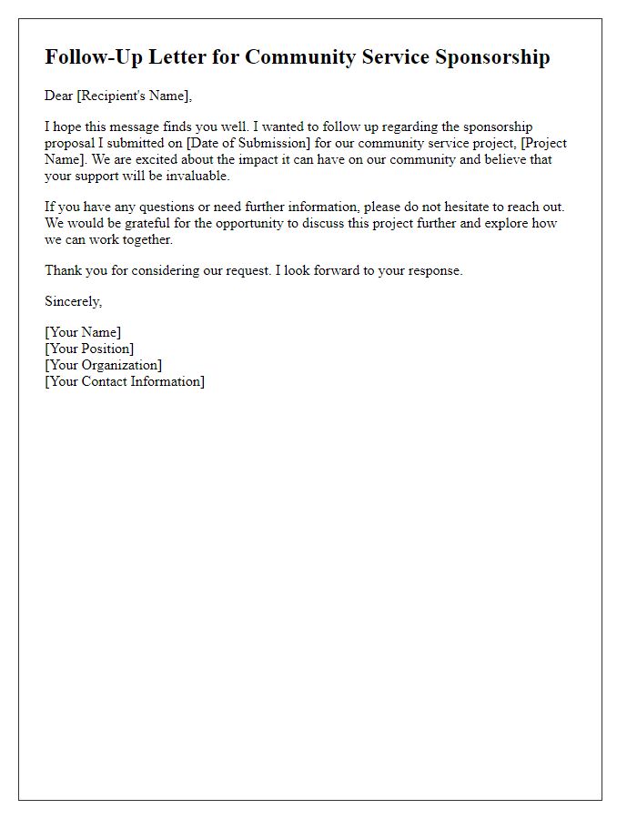 Letter template of follow-up for community service sponsorship