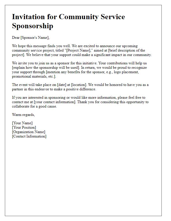 Letter template of invitation for community service sponsorship