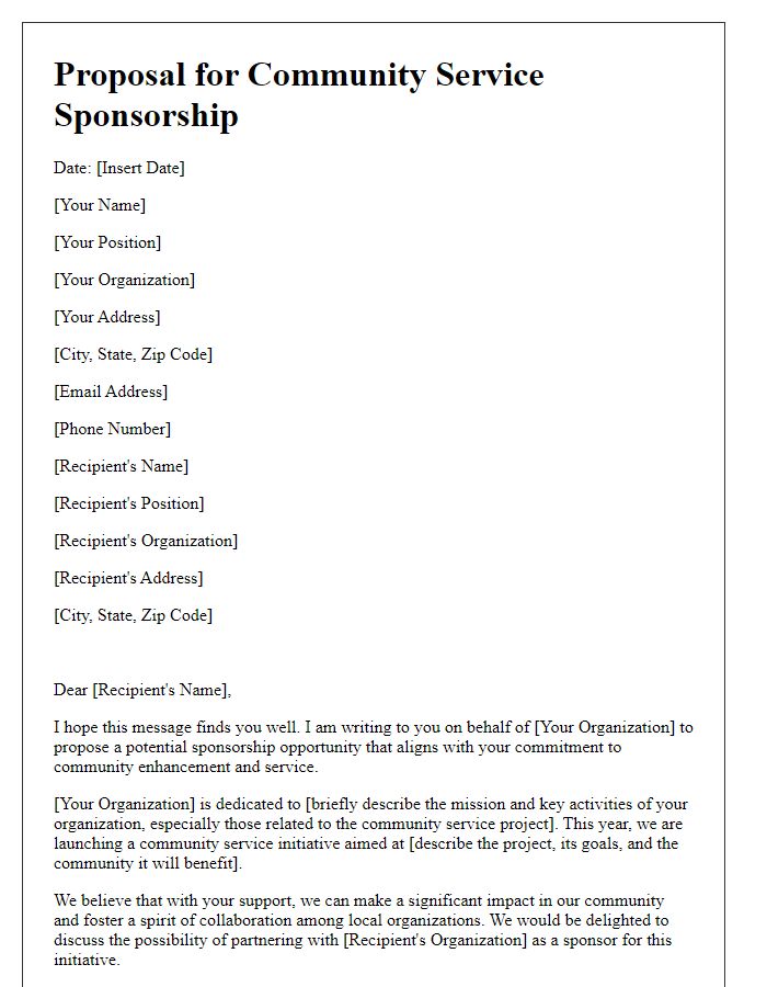 Letter template of proposal for community service sponsorship