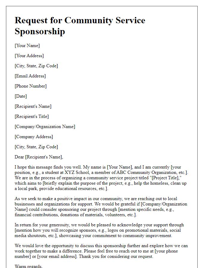 Letter template of request for community service sponsorship