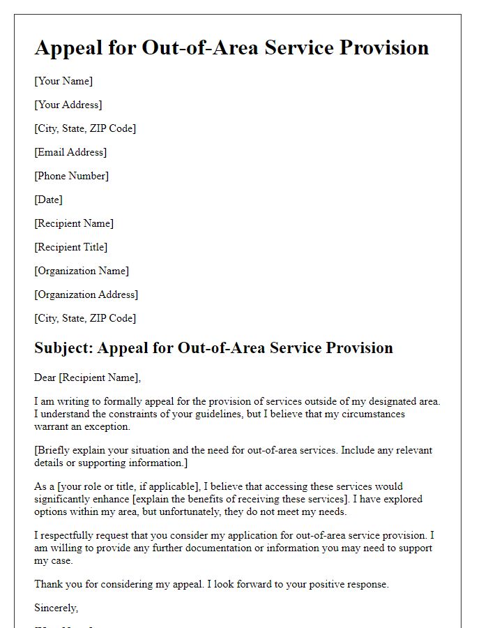 Letter template of appeal for out-of-area service provision