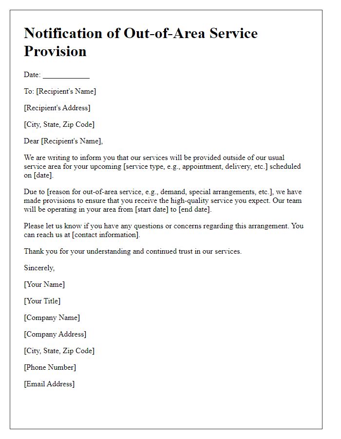 Letter template of notification for out-of-area service provision