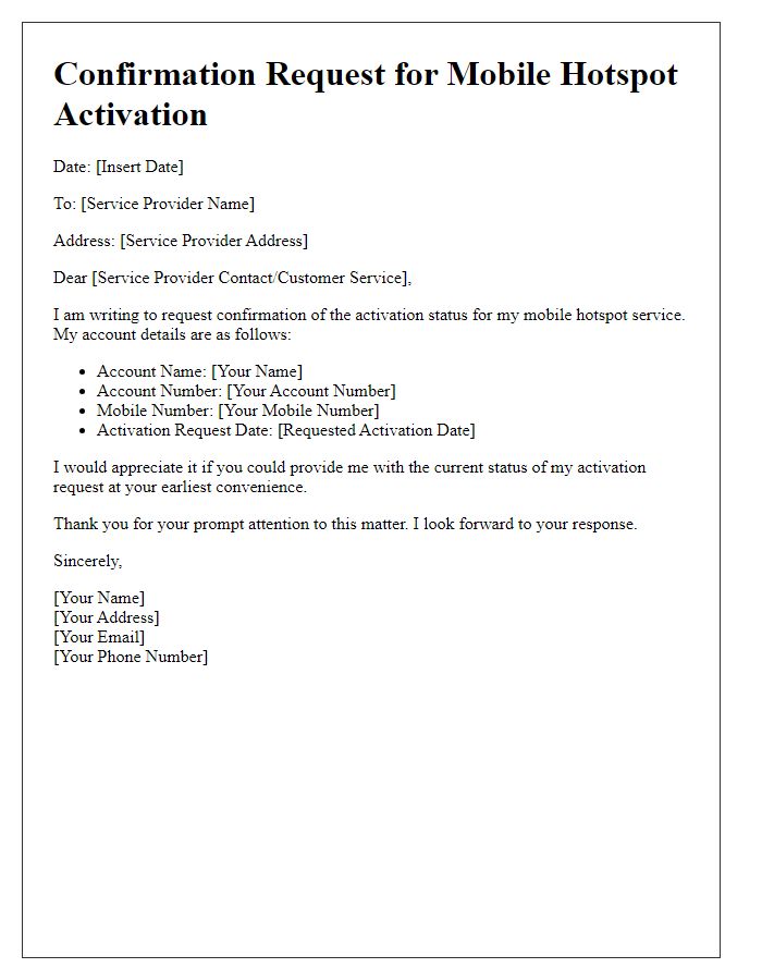 Letter template of confirmation request for mobile hotspot activation