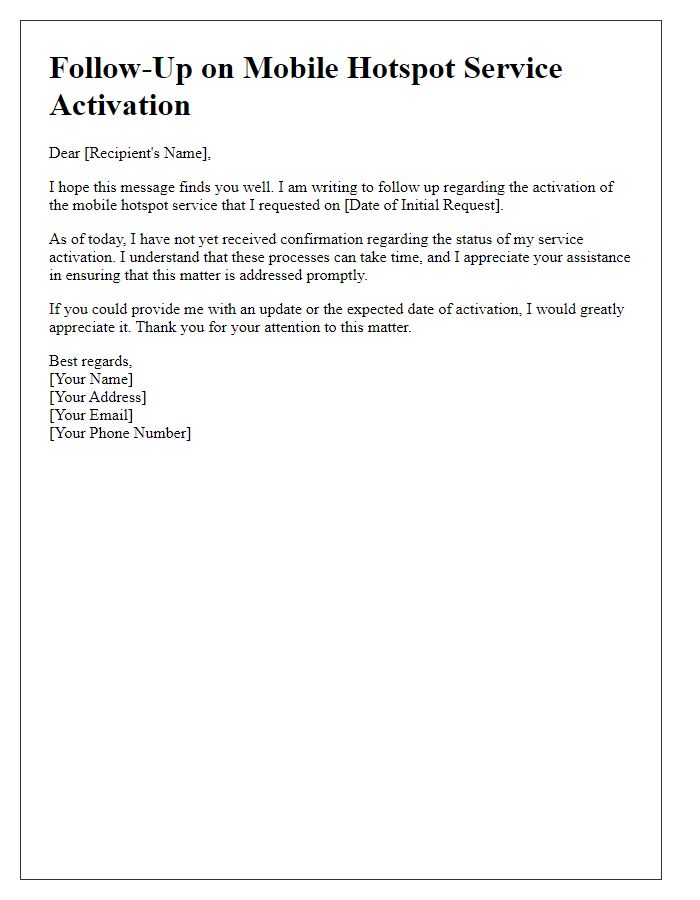 Letter template of follow-up for mobile hotspot service activation