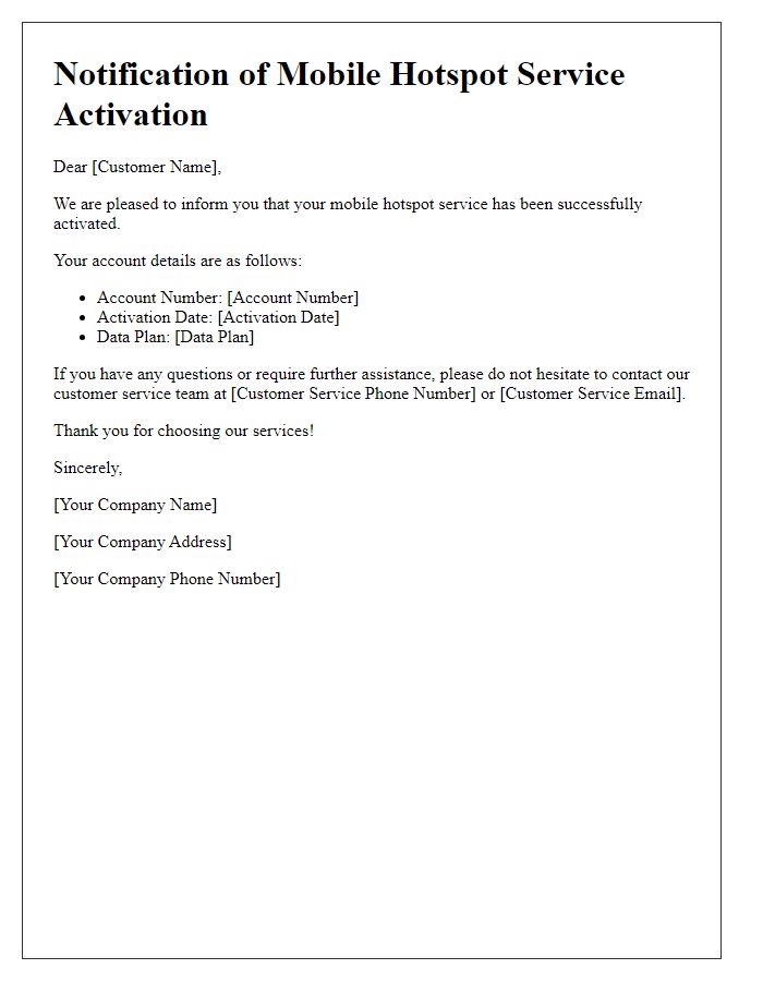 Letter template of notification for mobile hotspot service activation