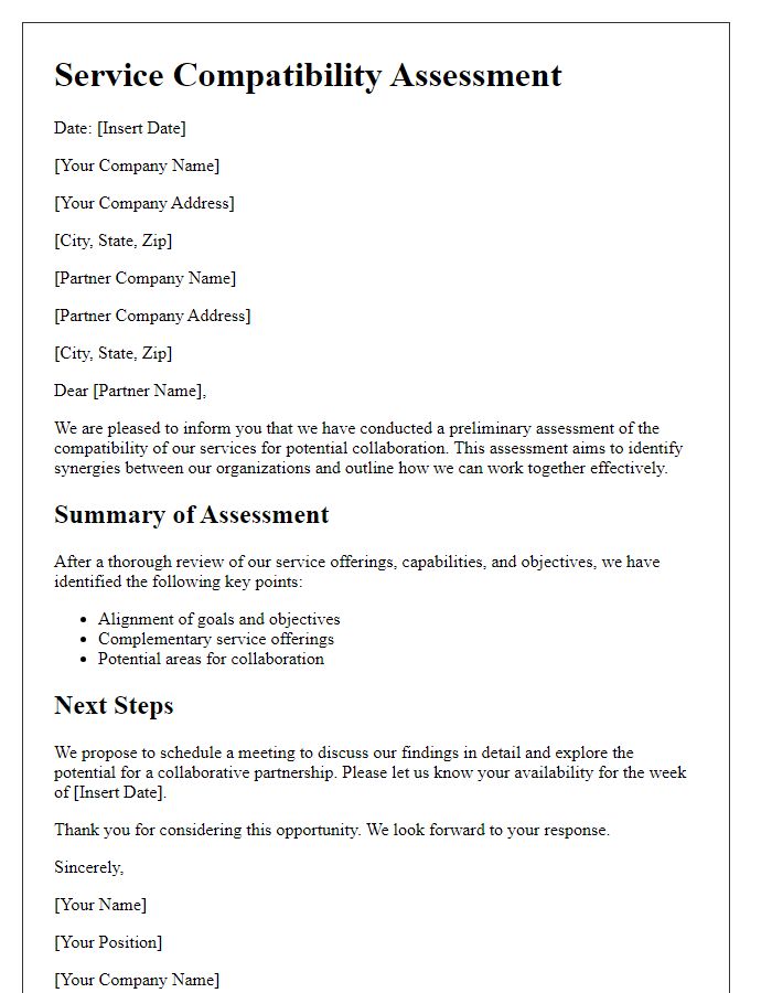 Letter template of service compatibility assessment for partner collaboration