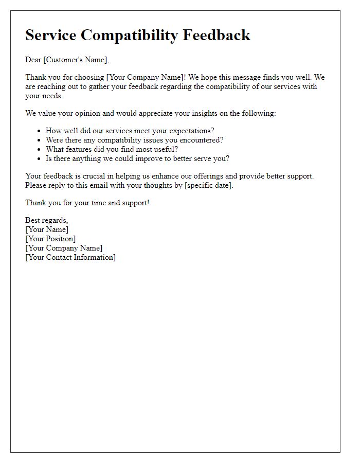 Letter template of service compatibility feedback for customer support