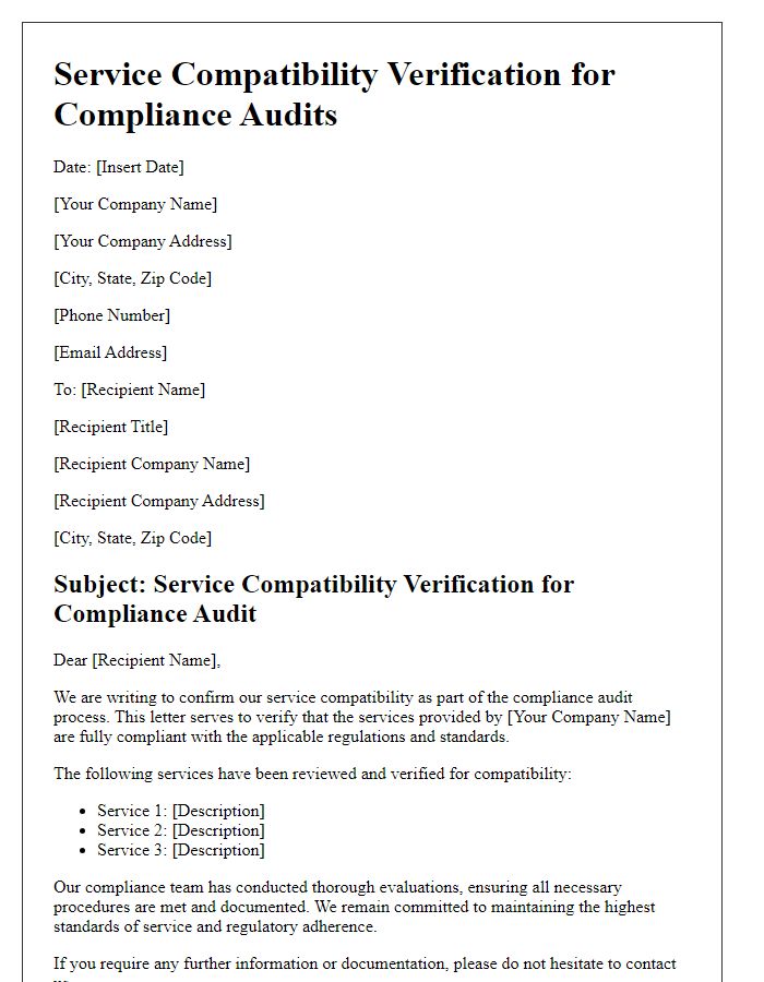 Letter template of service compatibility verification for compliance audits