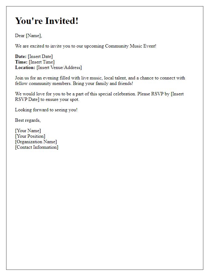 Letter template of community music event invitation