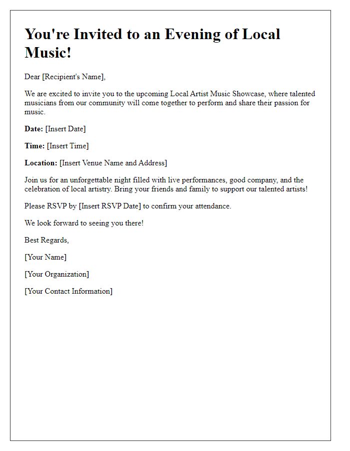 Letter template of local artist music showcase invitation