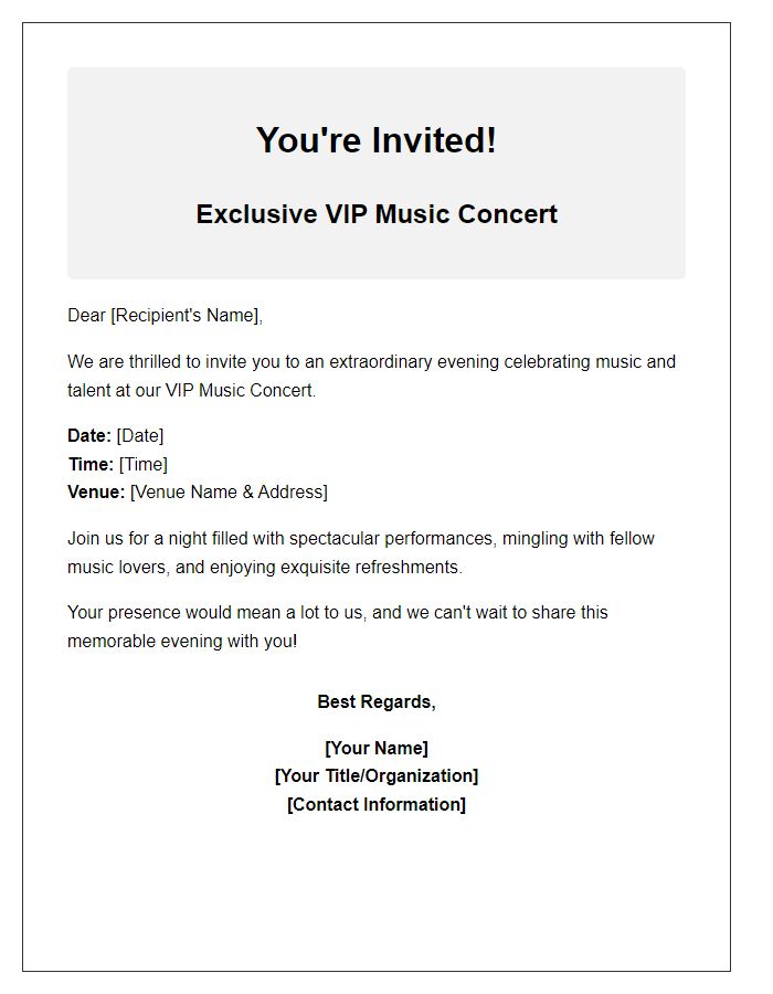 Letter template of VIP music concert invitation