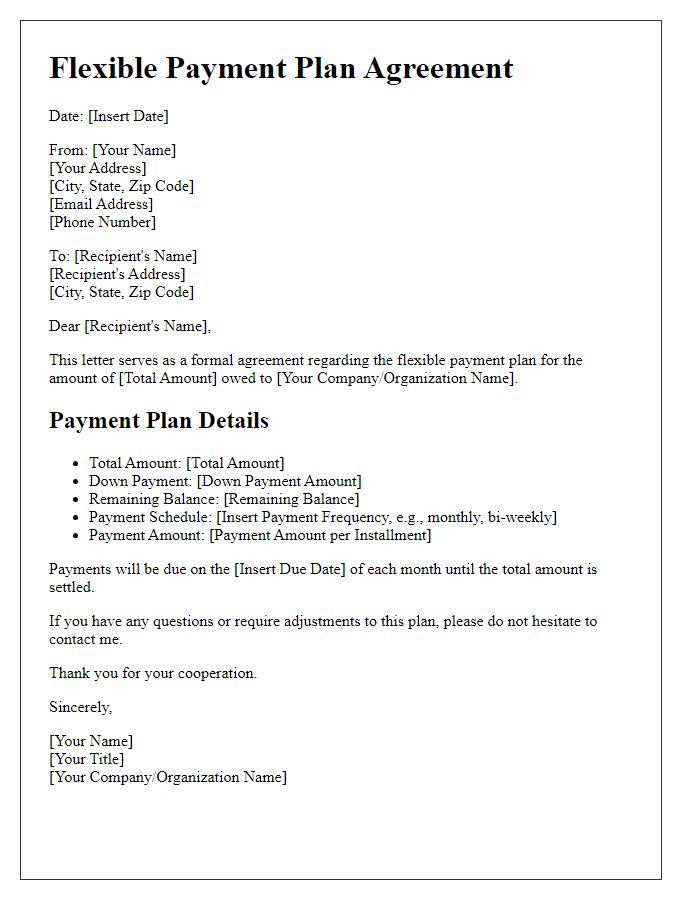 Letter template of Flexible Payment Plan Agreement