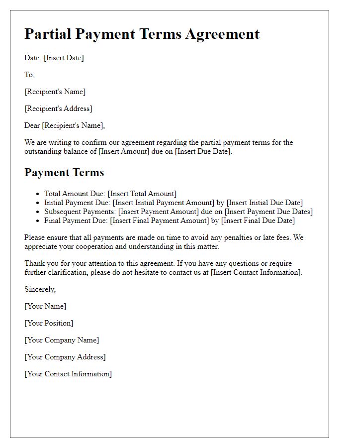 Letter template of Partial Payment Terms Agreement