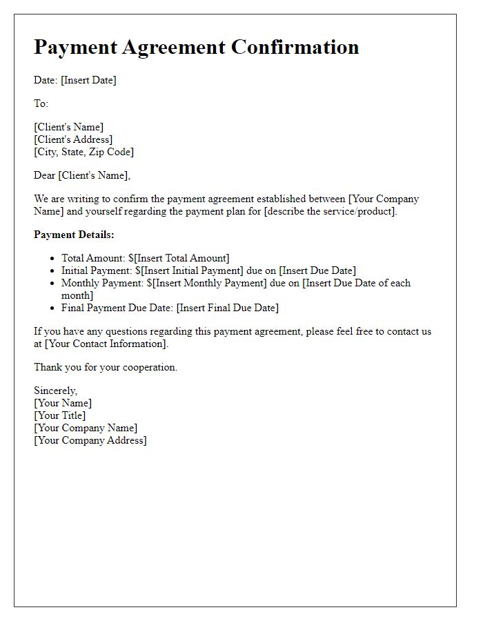 Letter template of Payment Agreement Confirmation