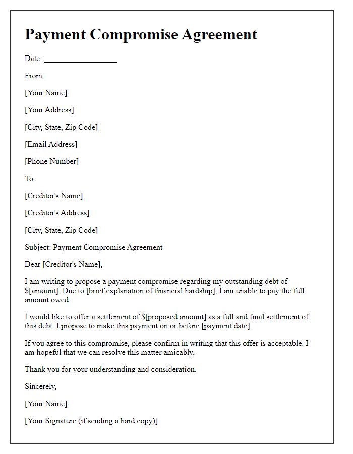 Letter template of Payment Compromise Agreement